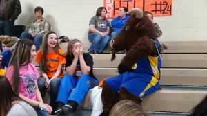 Stockton interacts with spectators during half time at the game against Stone Memorial High School in Crossville, on Feb. 6.