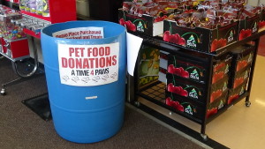 Look for the blue barrel at Food City to donate food and supplies to the AT4P AniMeals program. (Photo by Diahan Krahulek)